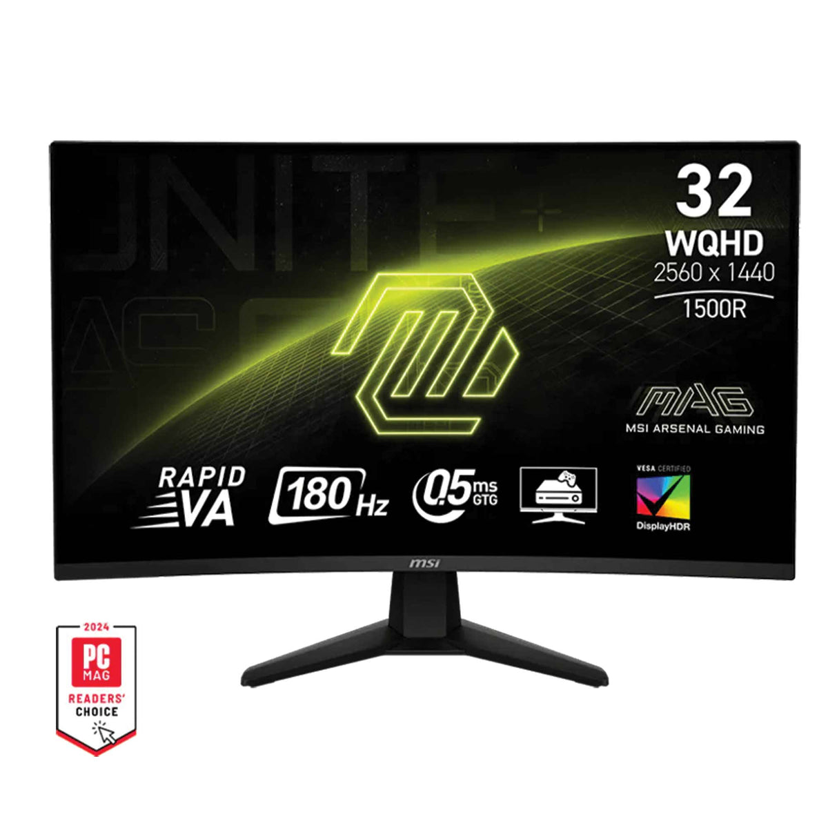 Gaming monitor with specifications on a white background