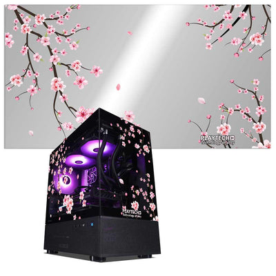 Computer case with Sakura cherry blossom design and Playtech branding on a white background