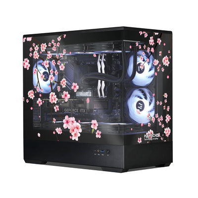 Computer case with cherry blossom design on a white background