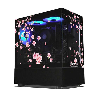 Computer case with cherry blossom design on a white background